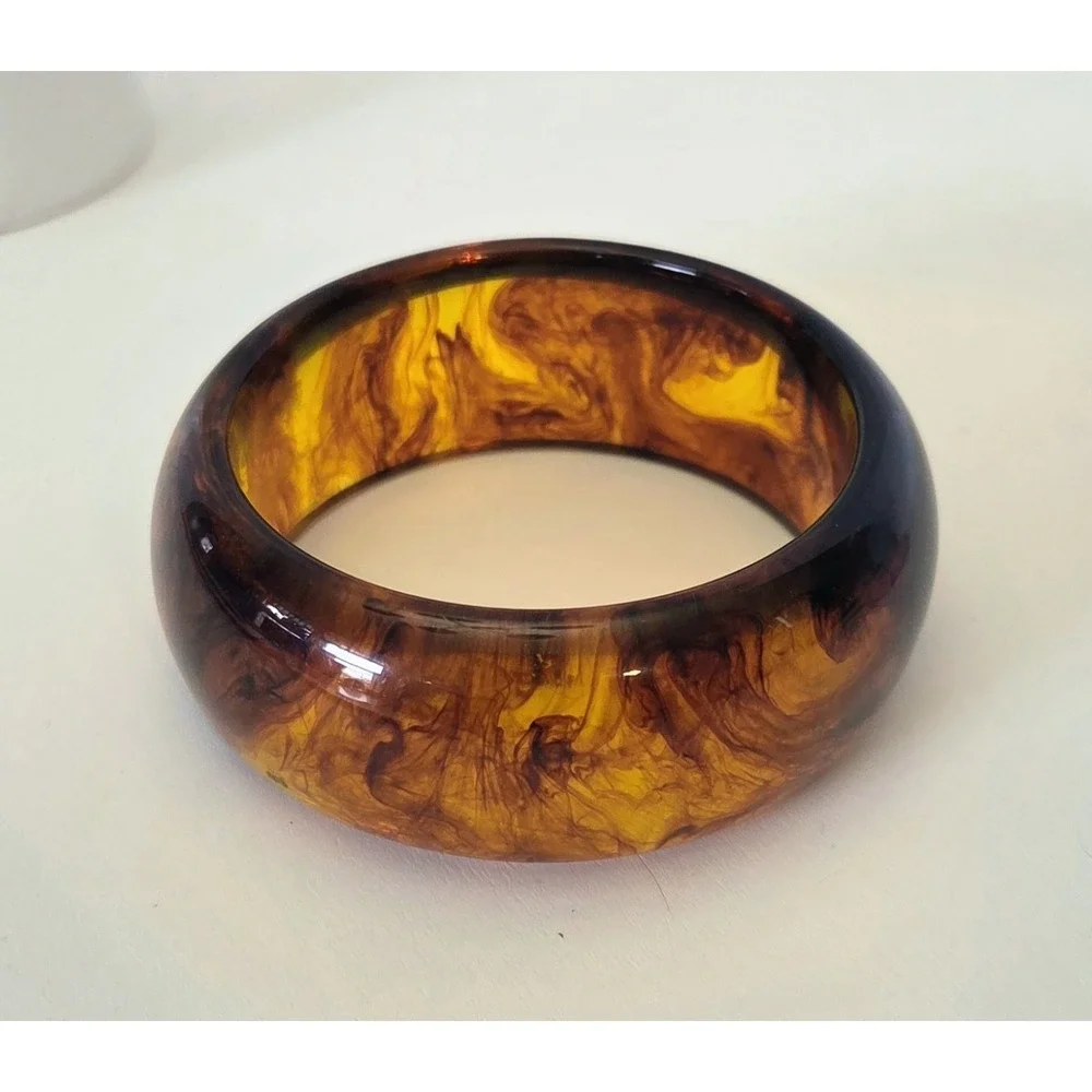 Vintage Wide Acrylic‎ Bangle Bracelet Tortoiseshell Rootbeer Boho Dark Academia